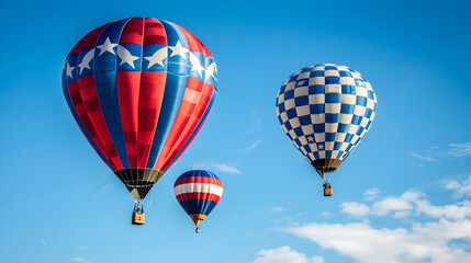 Fototapeta premium Colorful hot air balloons soar above a festival, each one uniquely decorated with vibrant designs.