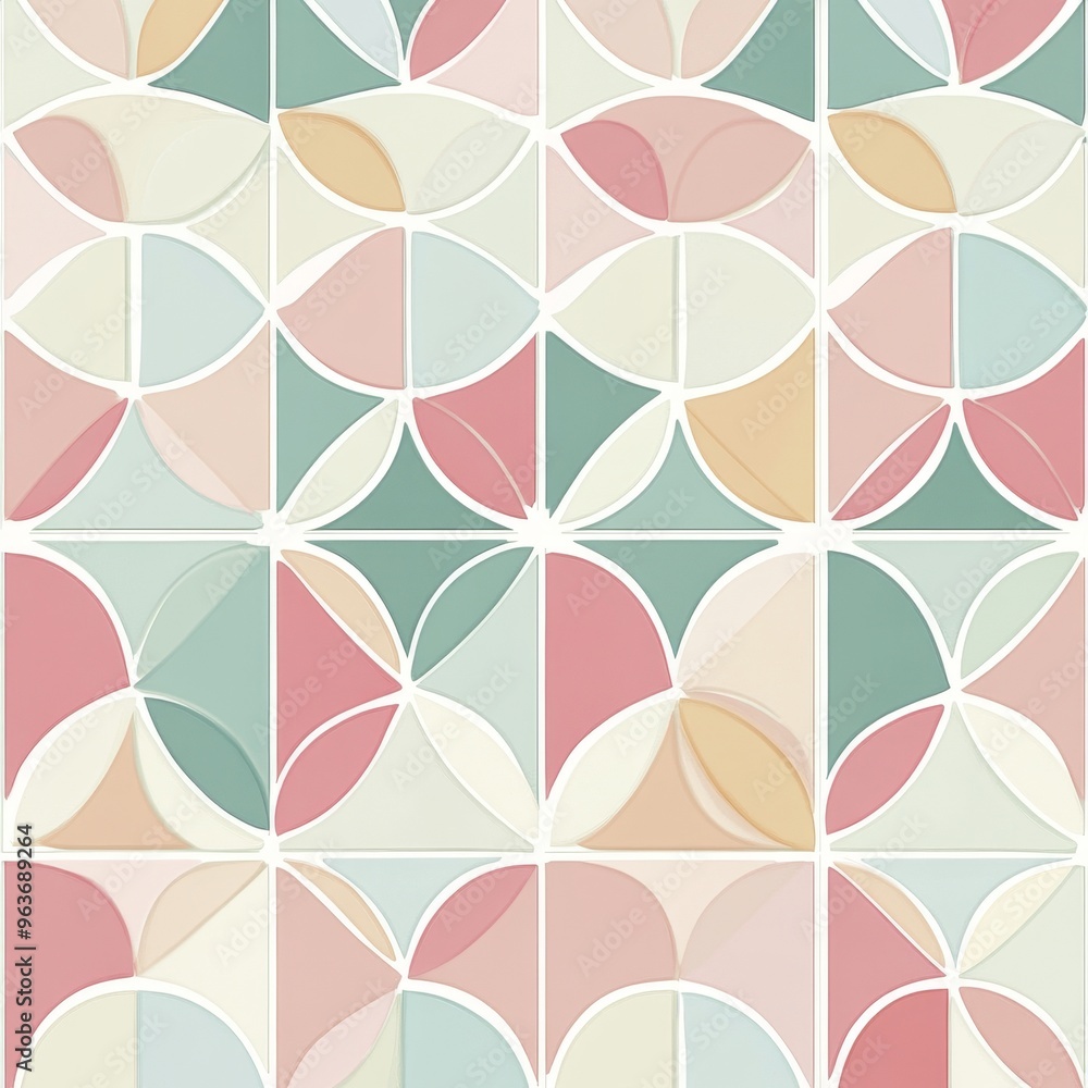 Poster tranquil minimalist tile pattern with subtle pastel geometric shapes in 4:3 aspect ratio