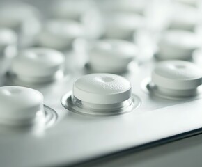 Close-up view of white tablets in blister pack on a clean surface