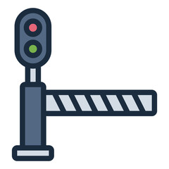 Train barrier icon representing a railway gate used to control crossings.