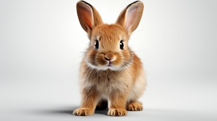 Obraz premium Studio portrait of cute rabbit isolated on transparent png background, happy bunny running on floor, adorable fluffy rabbit that sniffing.