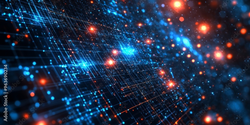 Aufkleber a mesmerizing digital background showcasing a vibrant network of glowing particles and shapes, ideal