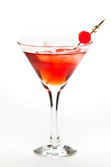 Alcoholic cocktail Cosmopolitan based on vodka and cranberry juice on white background