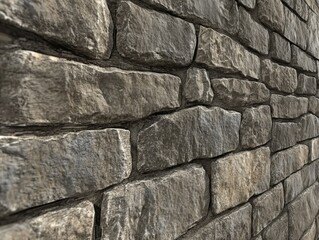 Fototapeta premium Textured stone wall with varied rock shapes and shades in natural light