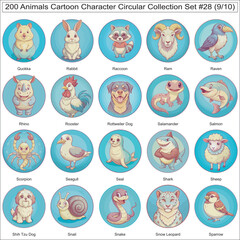 Animals Cartoon Character Circular Collection Set of 200 Isolated Animals Part 9
