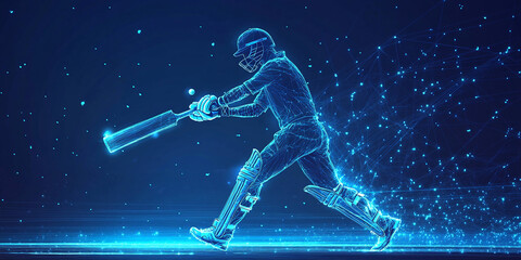futuristic digital artwork baseball player glowing neon lines performance tracking analysis cyberpunk sports technology