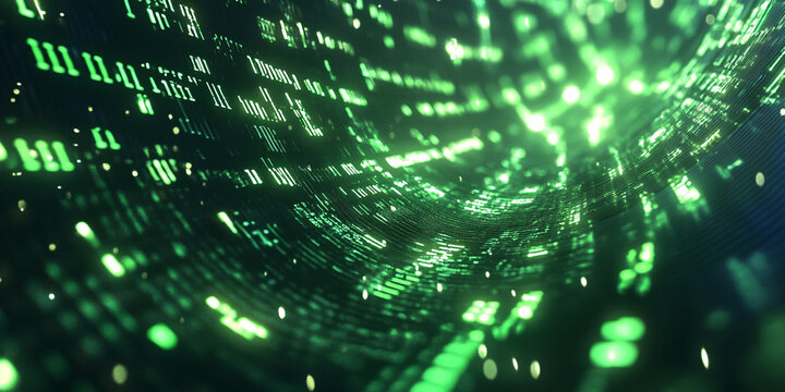 Abstract Green Data Flow Pattern Symbolizing Digital Information, Cybersecurity, AI Technology, and Futuristic Communication Networks - Powered by Adobe