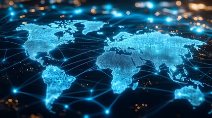 Abstract Digital World Map Highlighting Global Networks.