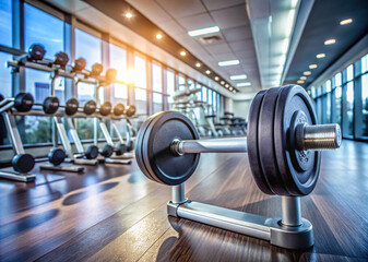 Obraz premium Dumbbell in a Modern Fitness Center A Sleek and Powerful Symbol of Strength and Dedication in a Contemporary Workout Environment.