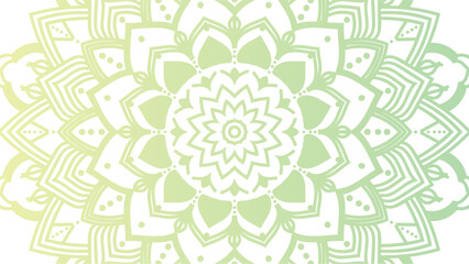 Round mandala on dreamy peach fuzz gradient background. Translucent mesh pattern in the form of a mandala. Mandala with floral patterns. Pastel Yoga template. Gradient background with round mandala