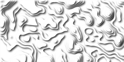 3D Papercut Stylized White topographic contour scheme and terrain. Abstract lines or wavy backdrop background. Topography grid map. Geographic line mountain relief. Contour map background.