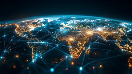 Abstract Digital World Map Highlighting Global Networks.