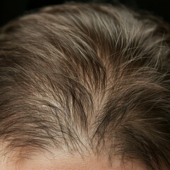 Close-up of thinning scalp hair showing texture and growth patterns