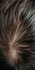 Fototapeta premium Close-up view of a person's scalp with dark brown hair strands