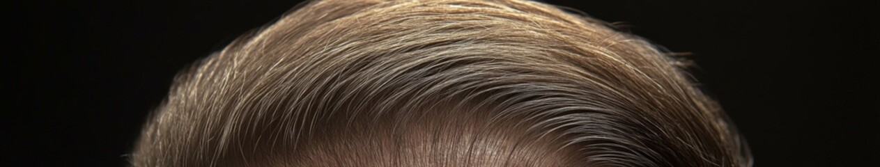 Fototapeta premium Close-up view of stylishly groomed hair against a dark background