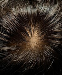 Close-up view of a scalp with fine hair details in soft lighting