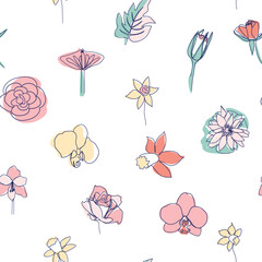 One line seamless modern pattern. flowers modern simplicity vector illustration
