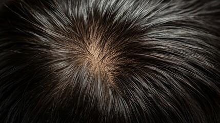 Close-up view of thinning hair on scalp in natural light