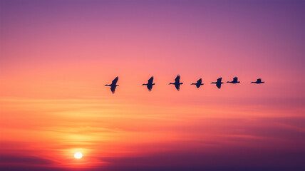 秋の空を飛ぶ渡り鳥