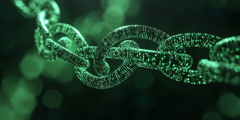 Digital Blockchain Chain Links in Green, Symbolizing Cryptocurrency, Decentralized Systems, and Futuristic Security Technology
