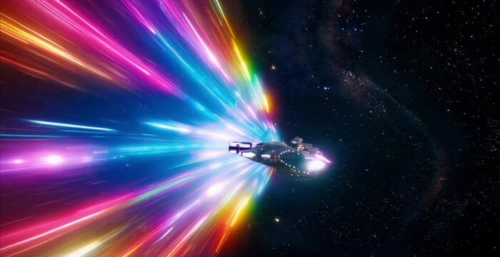 spaceship accelerates in space, Hyperspace Jump. Flying Through the Universe