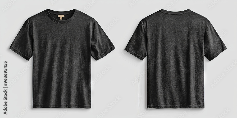 Wall mural blank black t-shirt mockup, front and back view.