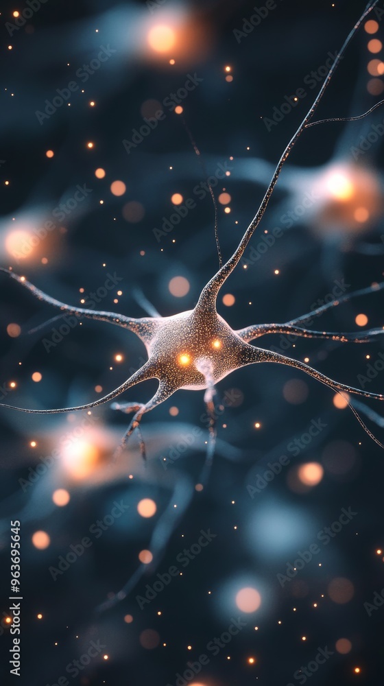 Poster neural network concept with glowing neuron cells
