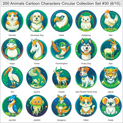 Animals Cartoon Characters Circular Collection Set of 200 Isolated Animals Part 6