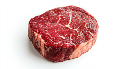 Raw steak with marbling, white fat on edge, red meat texture