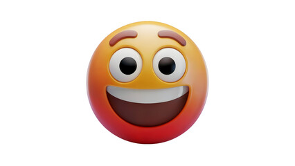 Fototapeta premium A 3D-rendered emoji with a wide, open-mouthed smile and raised eyebrows, giving an expression of happiness or excitement
