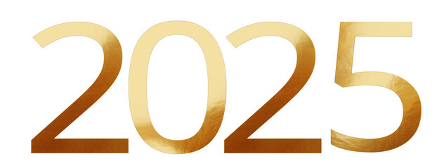 2025 golden bold font letters numbers, isolated, as new year symbol, flat-style