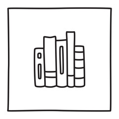 Doodle book shelf icon freehand drawn with thin line in minimalistic style, display symbol isolated on white background. Vector illustration and PNG	