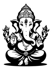 Lord Ganesha for Ganesh Chaturthi. Black and white isolated vector illustration