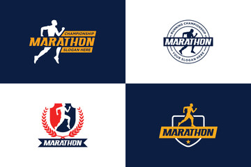 Set of marathon competition logo design