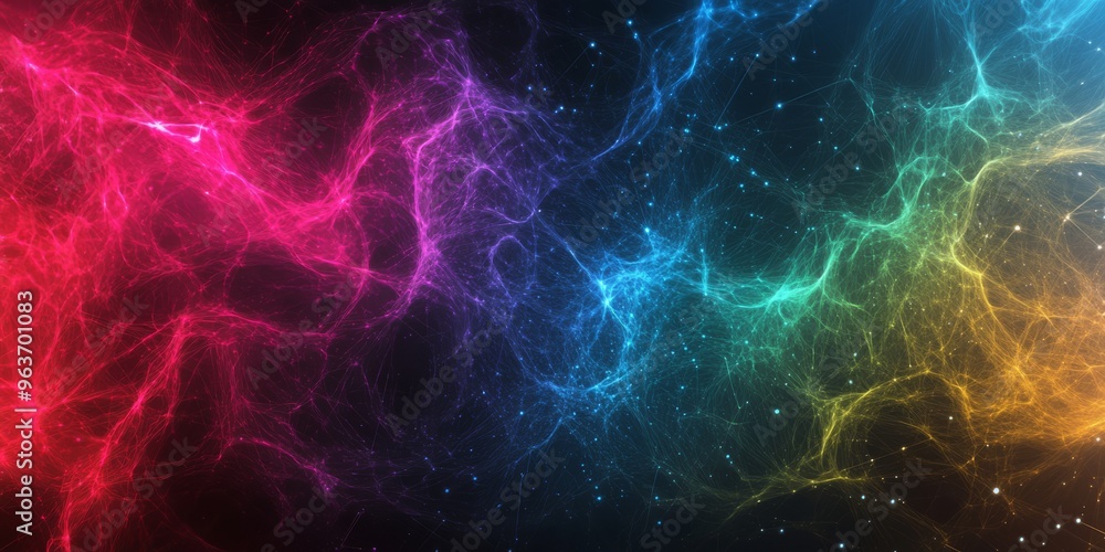 Poster a vibrant digital background with a mesmerizing futuristic fractal cloud, glowing colors, and intric