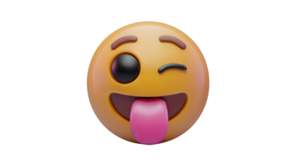 A 3D emoji with a winking expression, one eye closed, and its tongue sticking out playfully