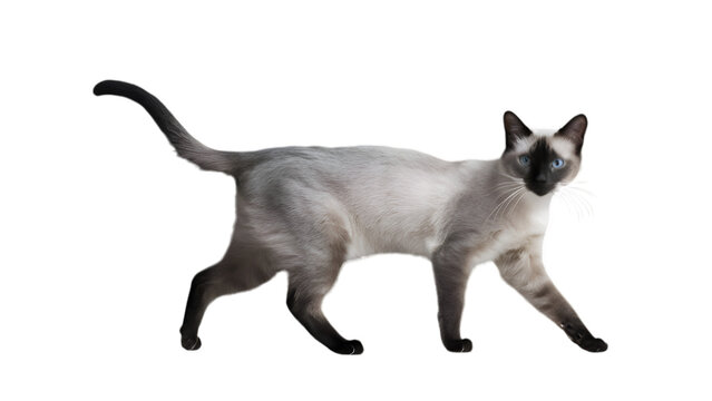 HQ Full body backgroundless cutout of a graceful walking Siamese cat