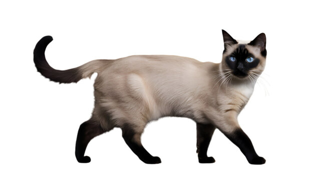 HQ Full body backgroundless cutout of a graceful walking Siamese cat