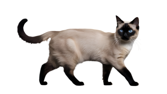 HQ Full body backgroundless cutout of a graceful walking Siamese cat