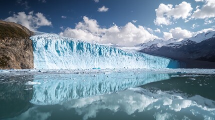 Fototapeta premium A glacier receding over time, depicted in a series of images showing the once-massive ice sheet shrinking to a fraction of its former size.