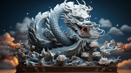 Obraz premium Happy New Year, 2025, Blue Dragon, Zodiac sign year of the Blue Dragon, Happy Chinese New Year 2025 Zodiac sign Dragon on Blue background