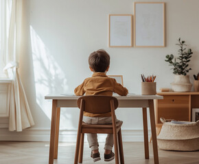 Child with Books in Clean Study Area
