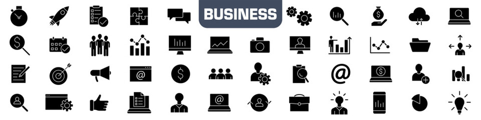 Business icon. Business icon set. Silhouette style.