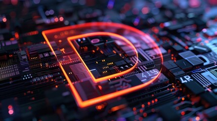 Obraz premium Futuristic D logo featuring integrated light patterns and a tech-inspired backdrop