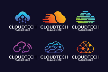 Set of cloud tech logo design innovation