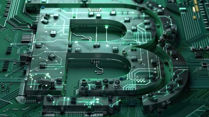 Fototapeta premium High-tech B design with circuit board patterns integrated into the shape