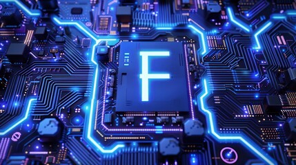 High-tech F design featuring integrated circuit patterns and a modern look