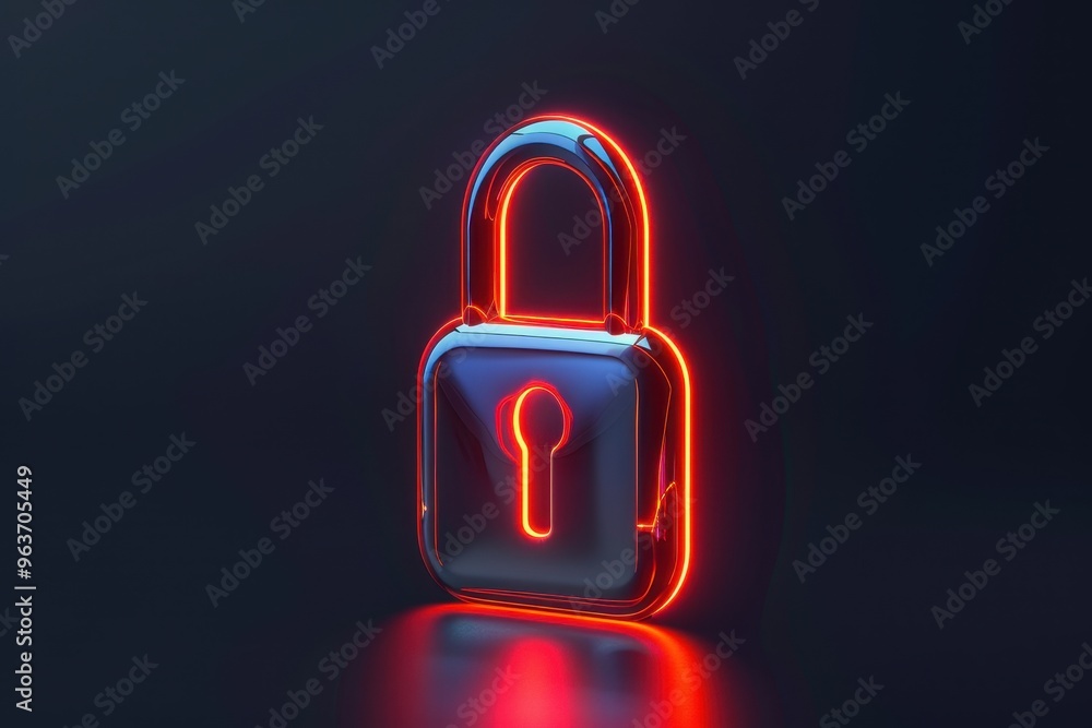 Fototapete a glowing padlock symbolizing security and protection rendered in neon style against a dark backgrou