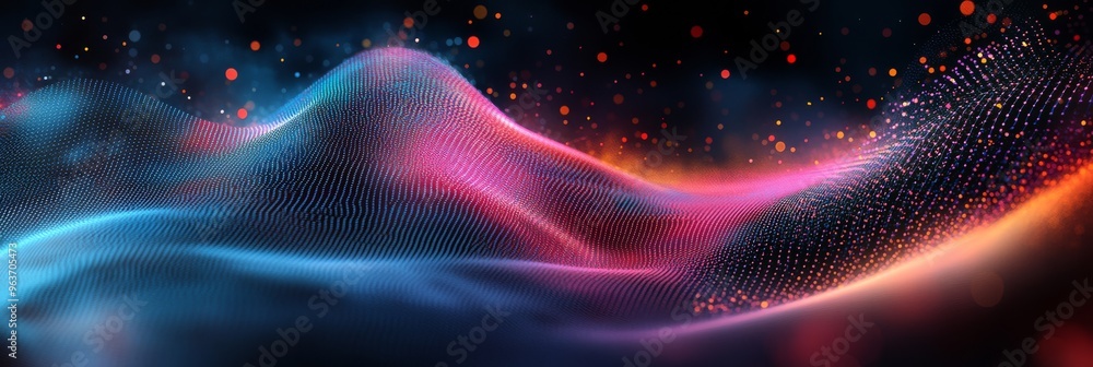 Poster a stunning and captivating digital abstract artwork that features glowing and dynamic waves in a var