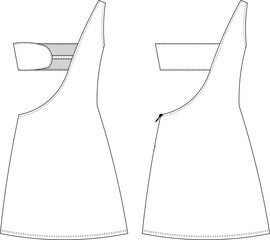 sleeveless asymmetric neck low cut cutout zippered a line short dress template technical drawing flat sketch cad mockup fashion woman design style model  © sin